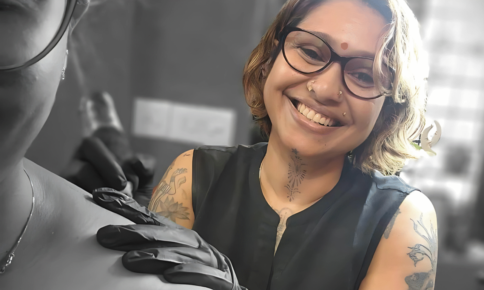 Syama Devi tattooing at Dreamcatcher Tattoo Studio Kochi